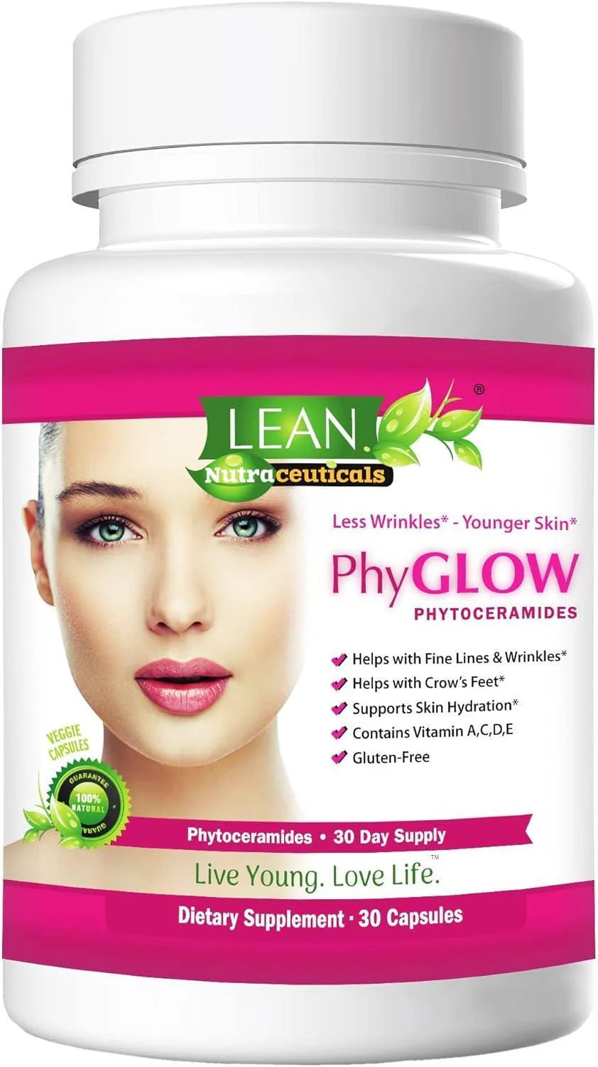 Phytoceramides 350mg Skin Hydration and Moisture Restoration Supplement with Multivitamins A, C, D, E and Phyglow for Anti-Aging Support - 30 Vegan Capsules for Men and Women