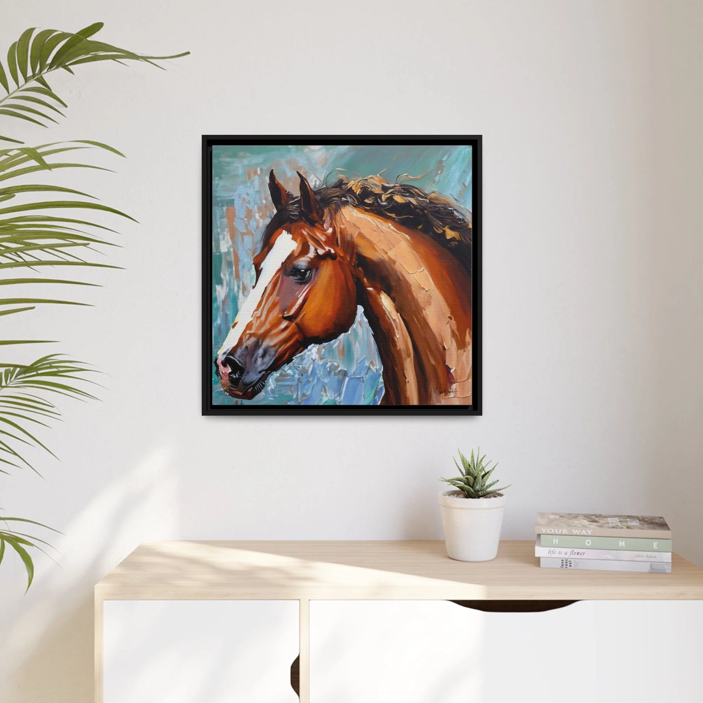 Brown Stallion Portrait Canvas Wall Art by Queennoble
