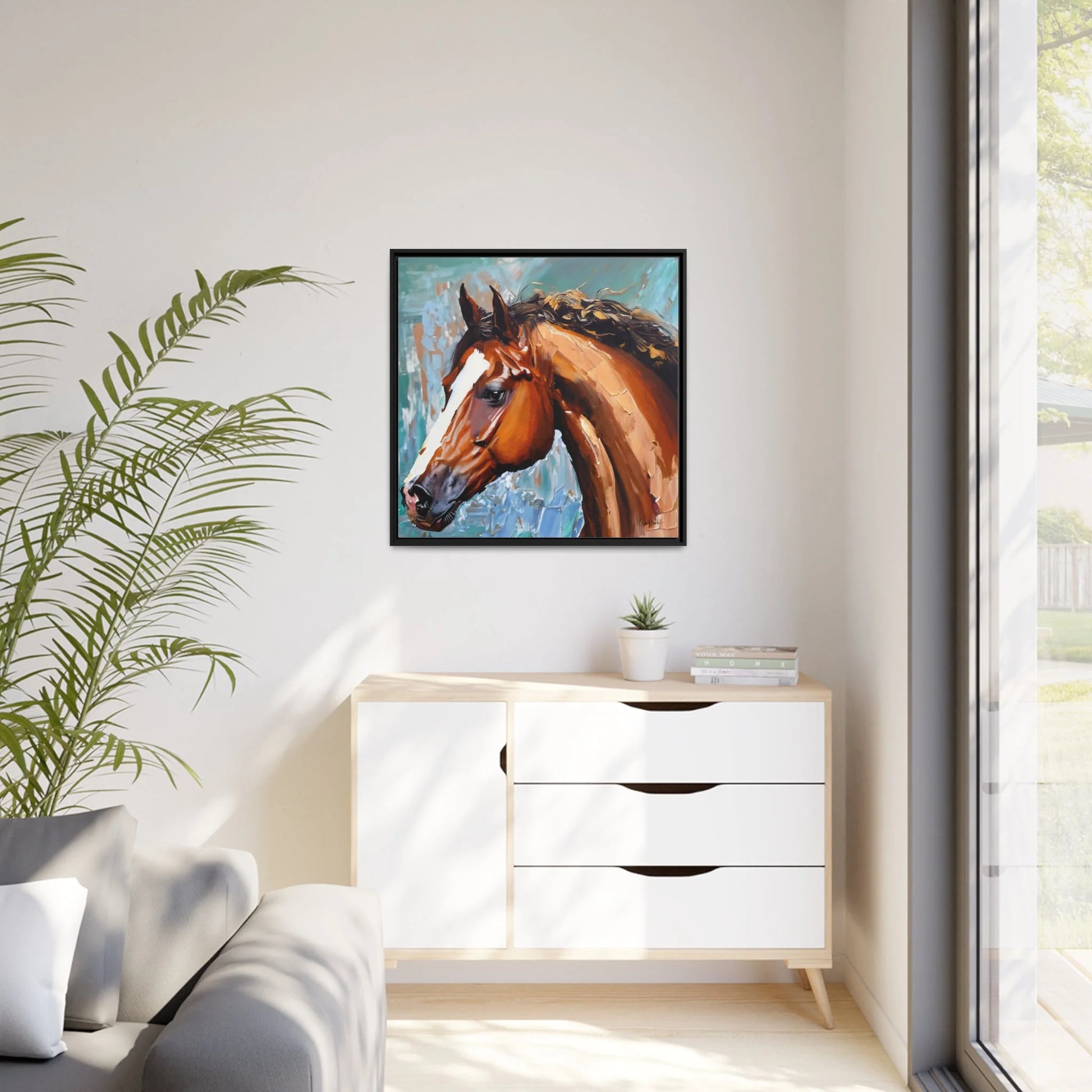 Brown Stallion Portrait Canvas Wall Art by Queennoble
