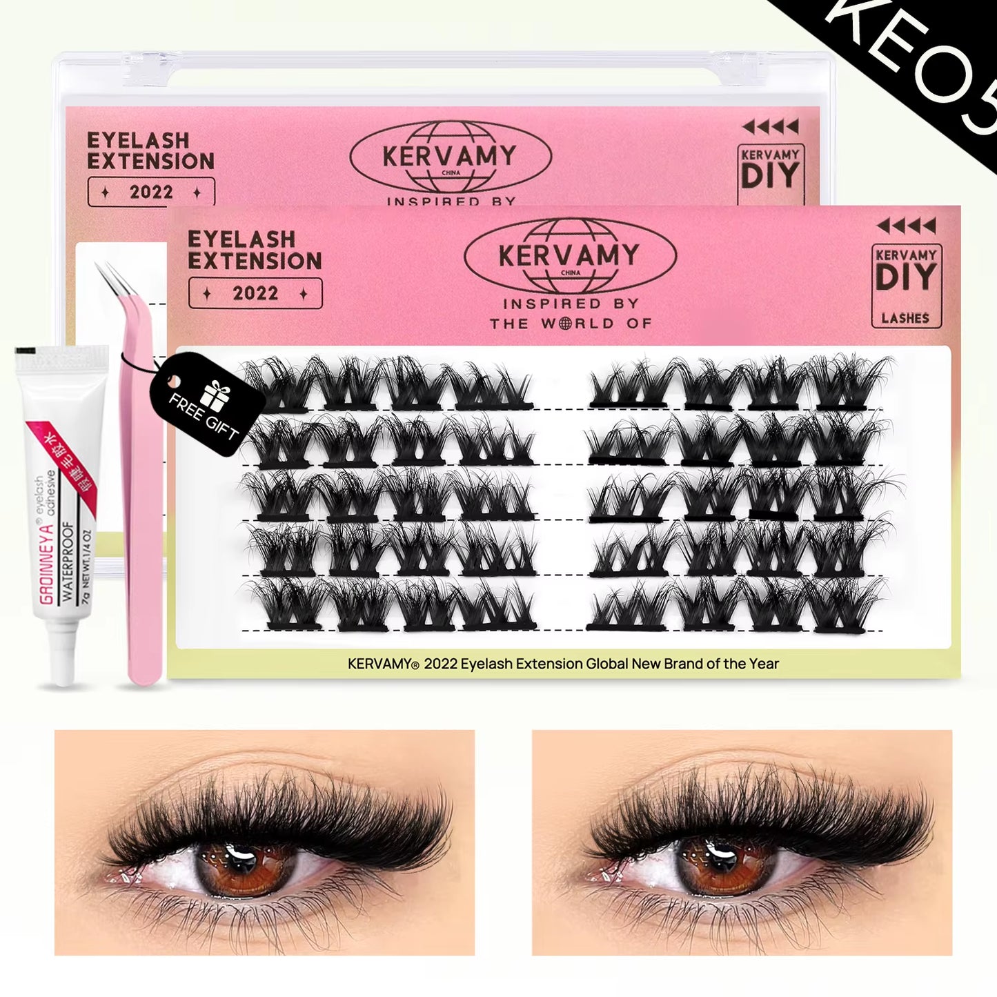 Eyelashes Extension Set Individual Lashes Natural Wispy Lashes Clusters Fluffy Kit Extension with Tweezers and Glue