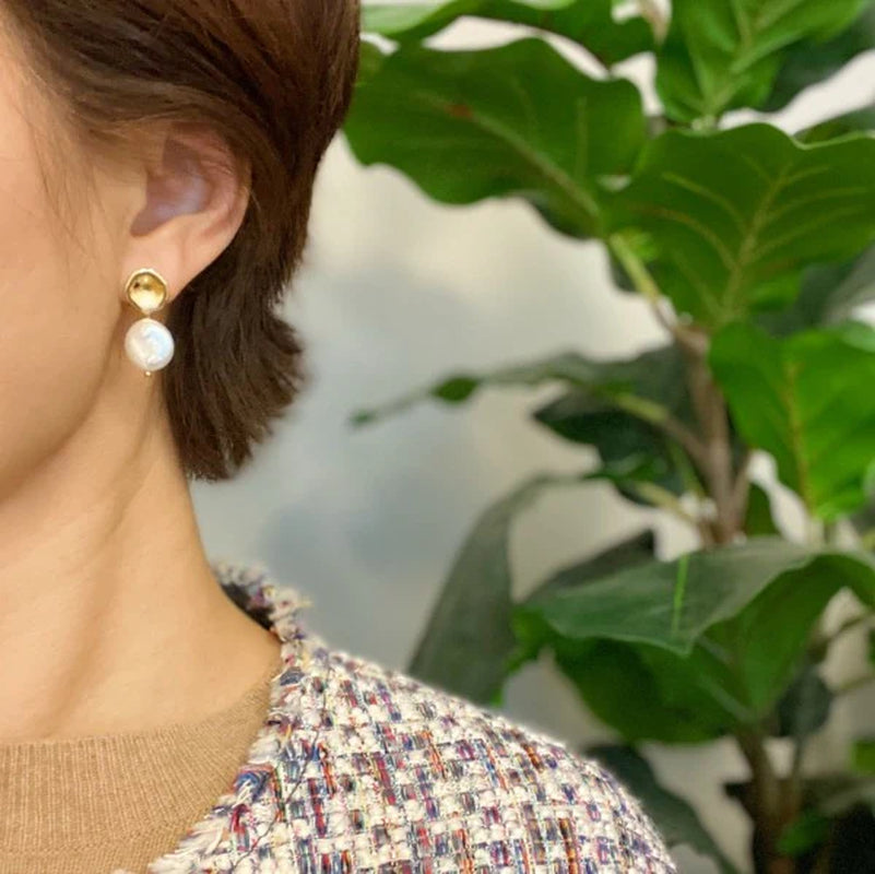 Golden Shell Pearl Dangle Earrings