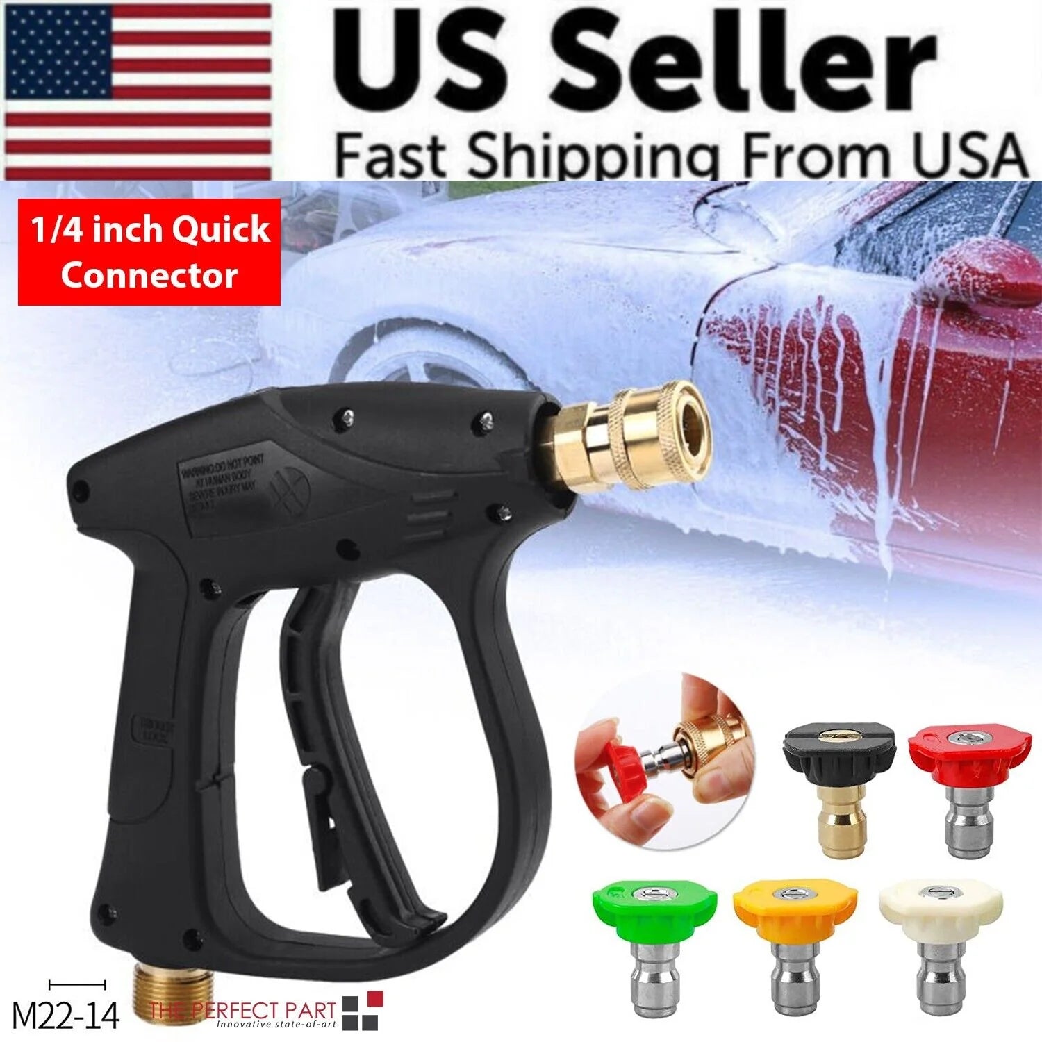 1/4" High Pressure Washer Gun - 4000 PSI Foam Spray Wand with Nozzle for Car Washing
