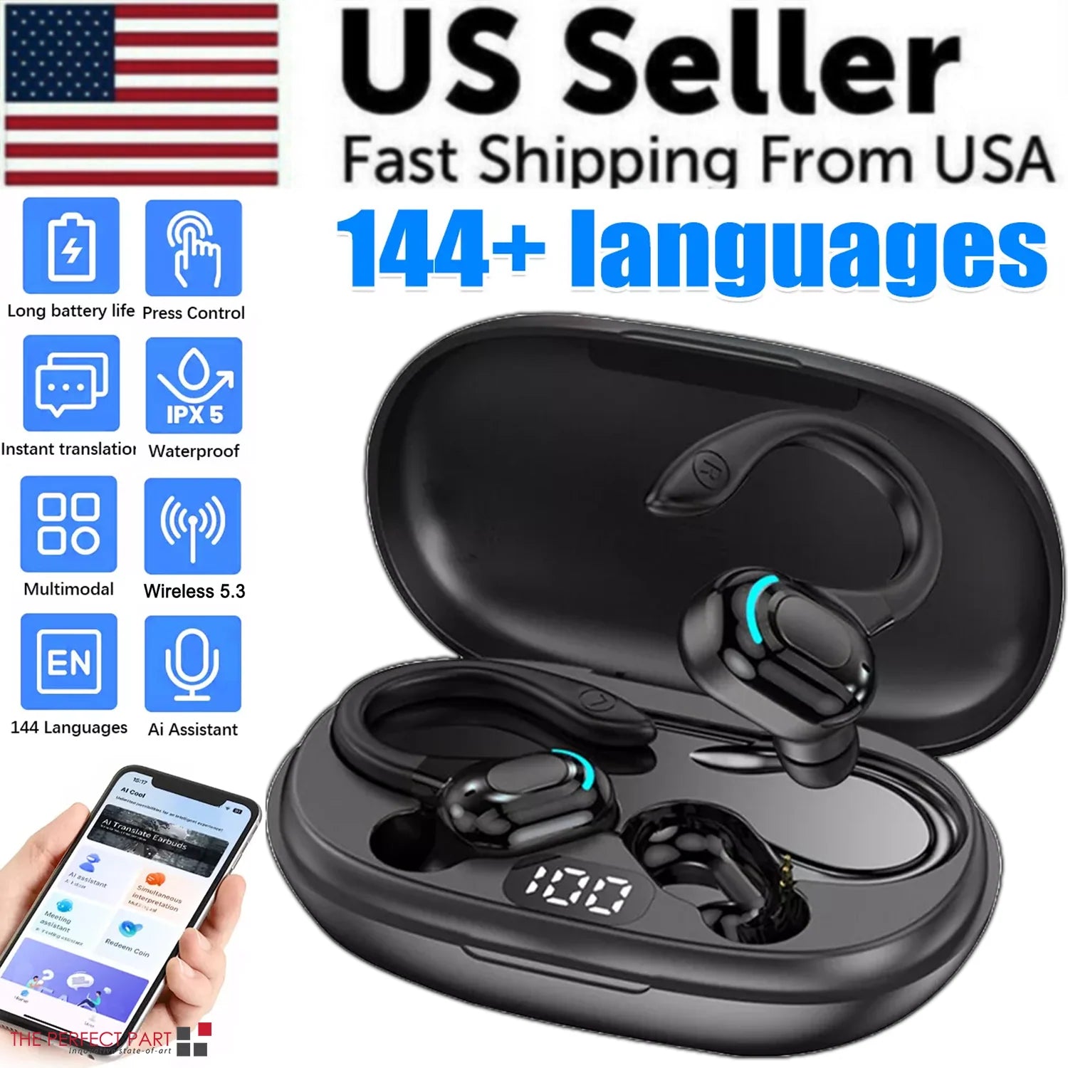 Professional Translation Earbuds with Real-Time Online and Offline Support for 144 Languages