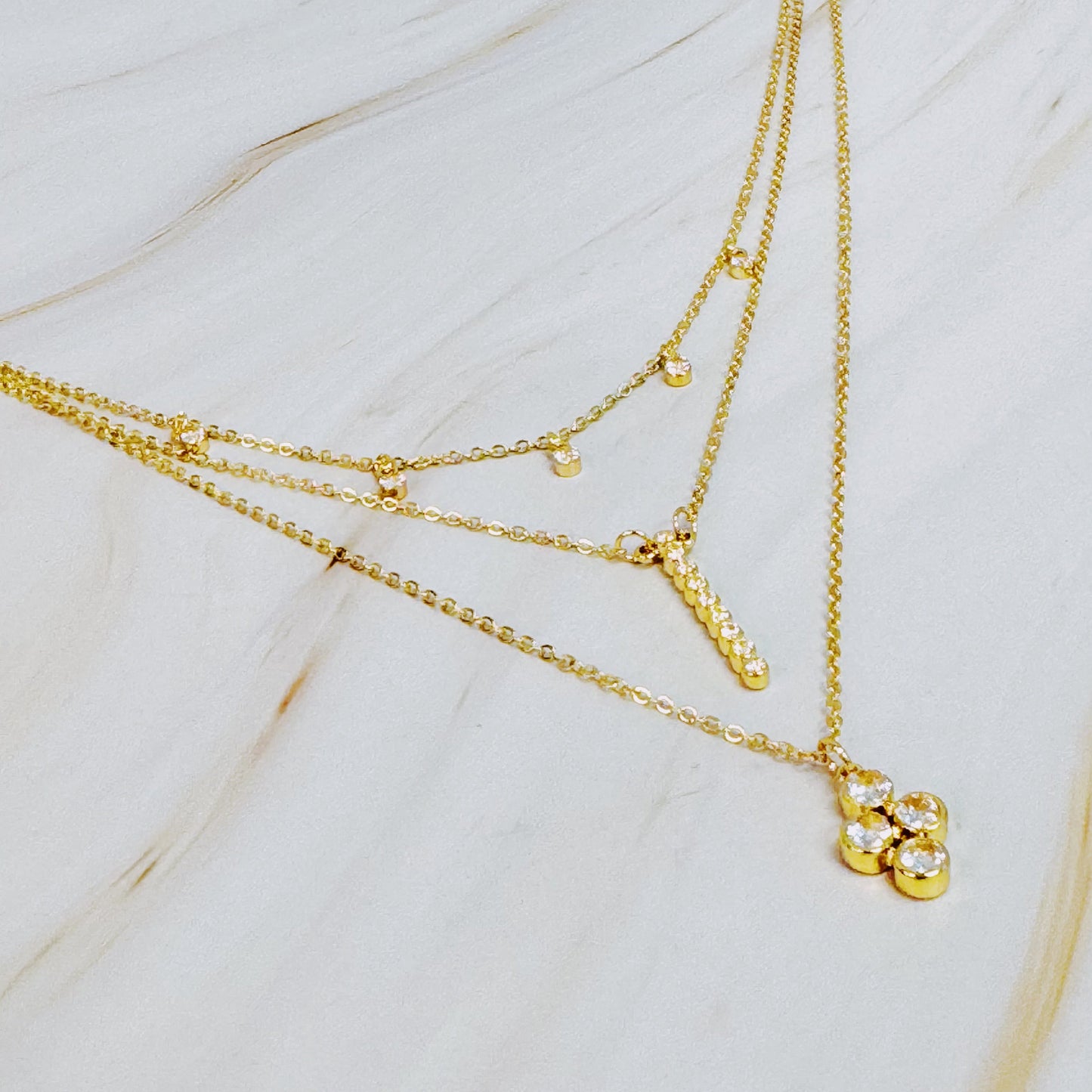 Layered Chain Necklace with Bezel-Set Crystals