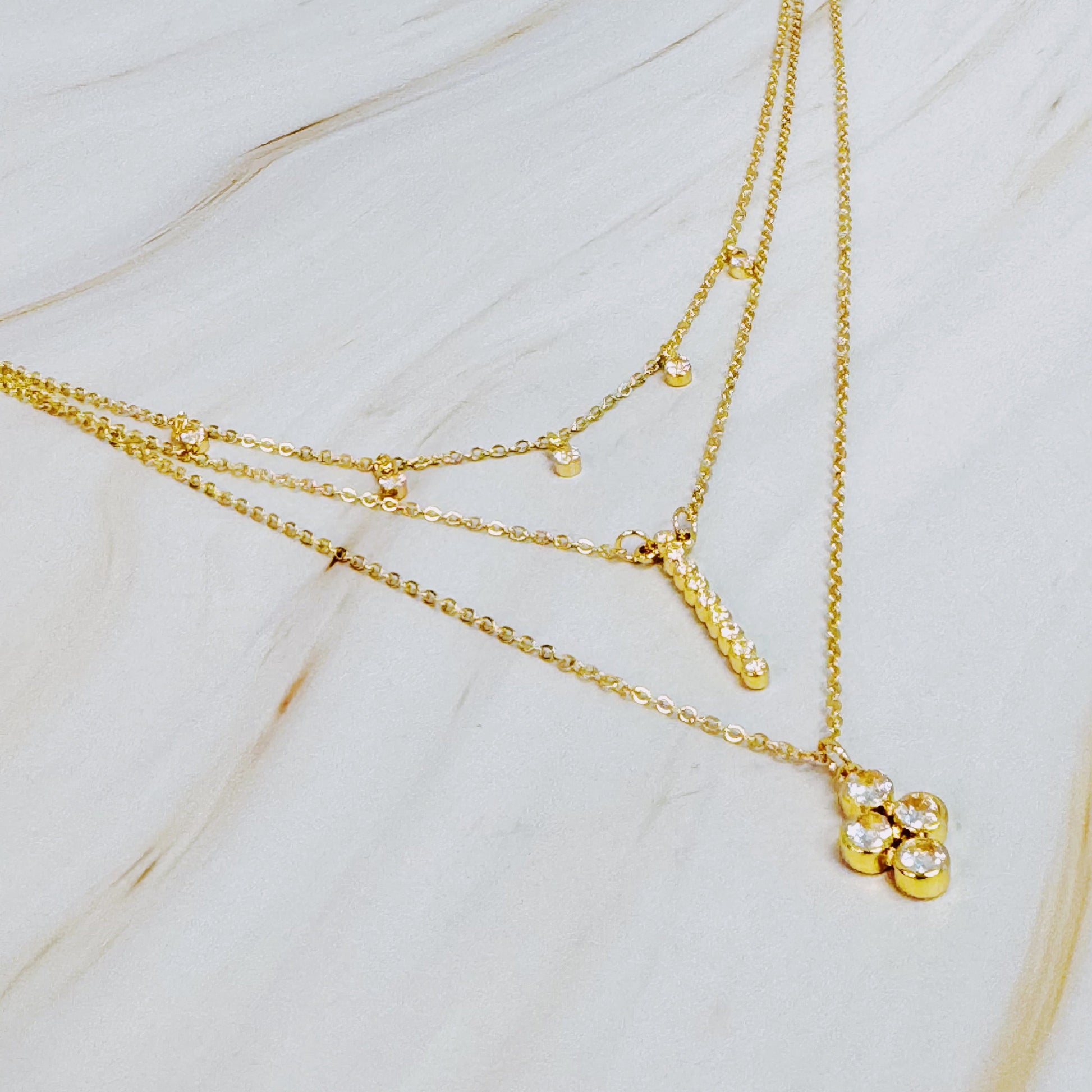 Layered Chain Necklace with Bezel-Set Crystals