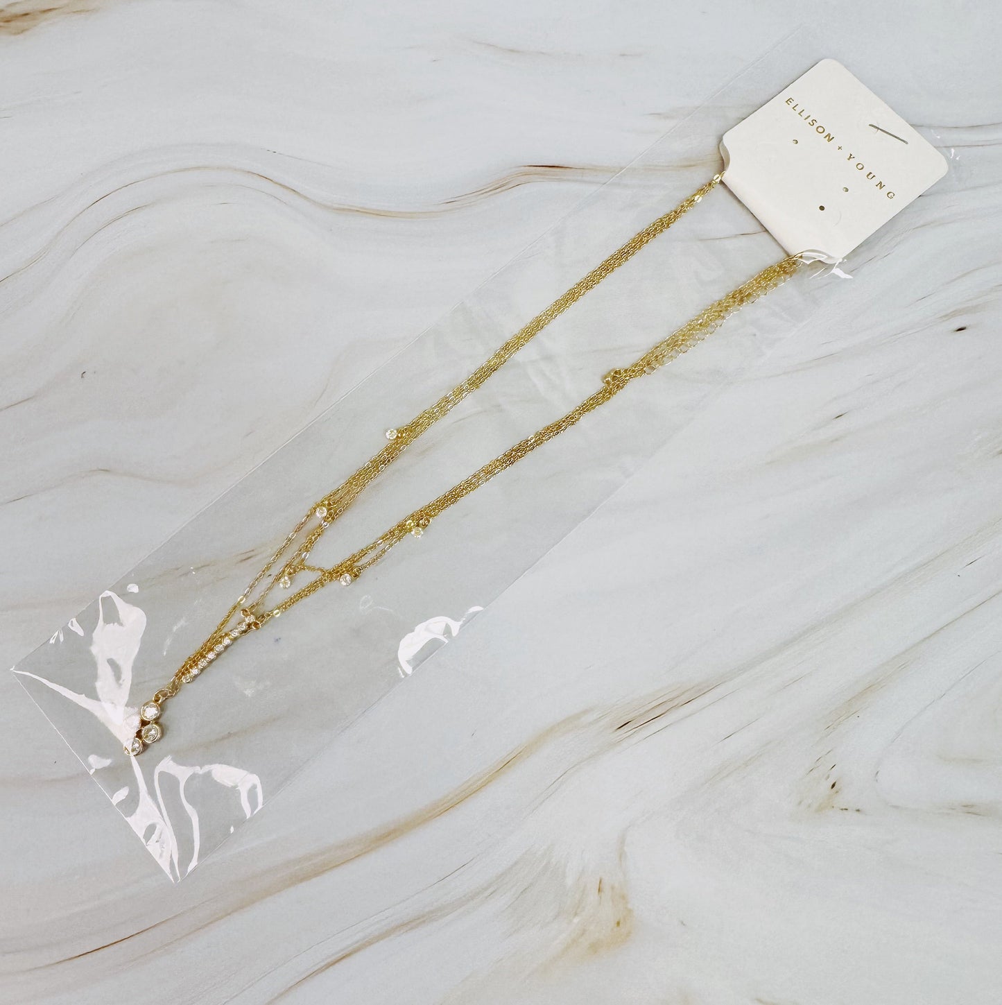 Layered Chain Necklace with Bezel-Set Crystals