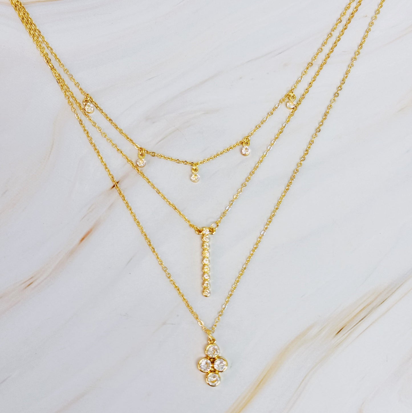 Layered Chain Necklace with Bezel-Set Crystals