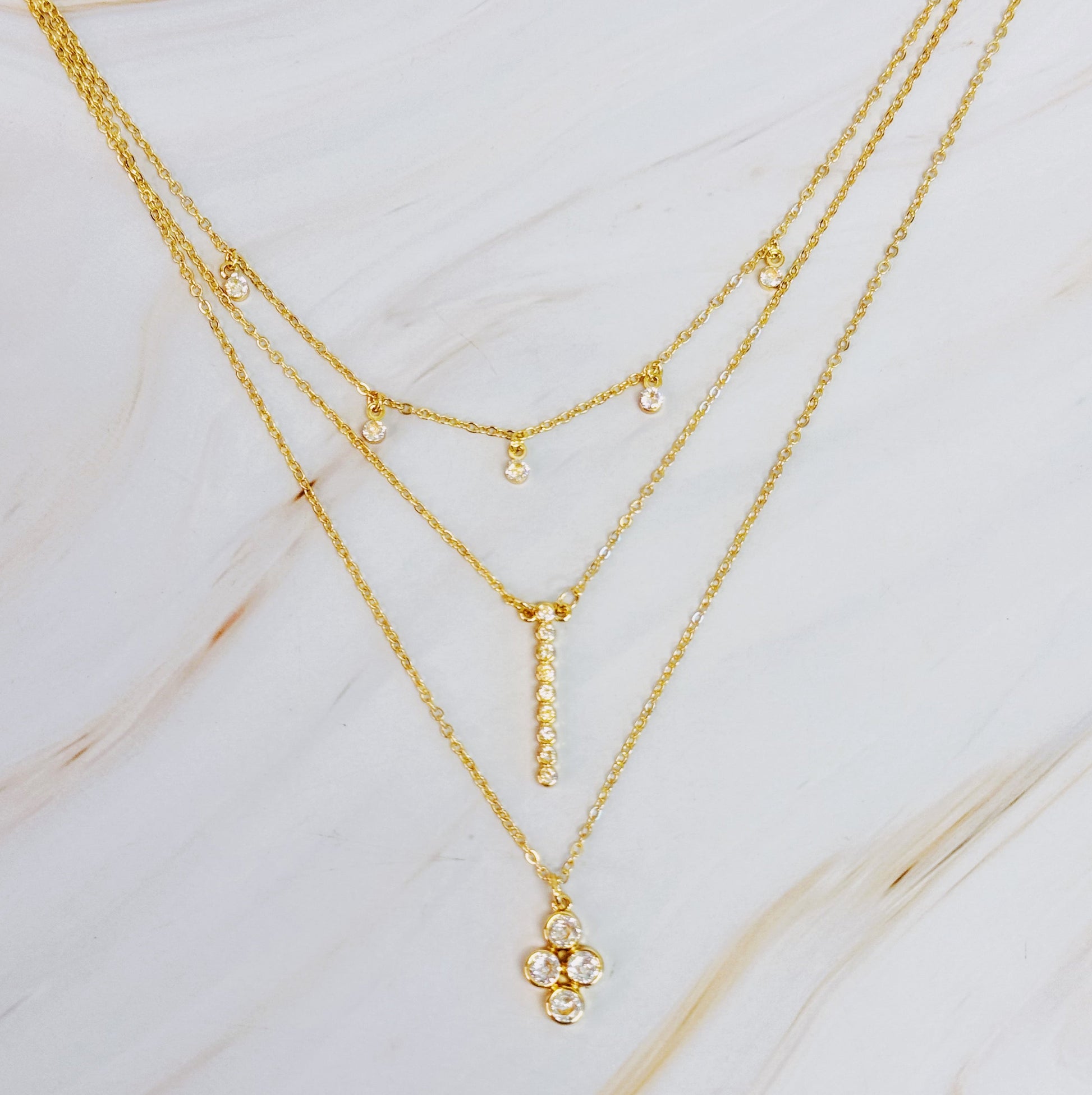 Layered Chain Necklace with Bezel-Set Crystals