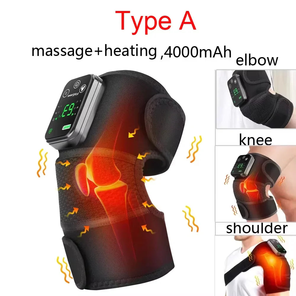 Electric Heated Vibration Knee Massage Physiotherapy Pad - 3-in-1 Massager for Shoulder and Elbow Pain Relief with Hot Compress Function