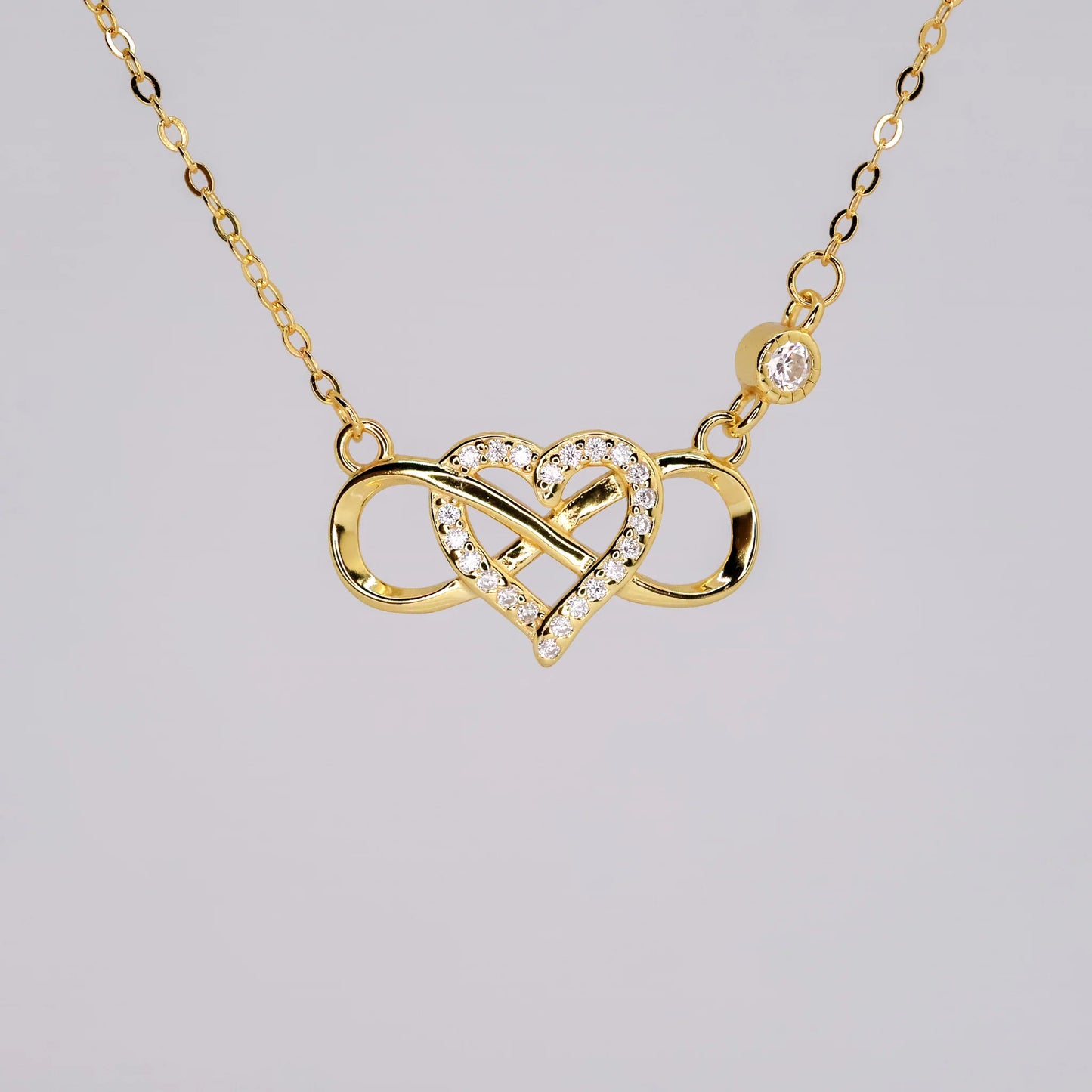 18K Gold Plated Micro Pave Heart Infinity Pendant Necklace