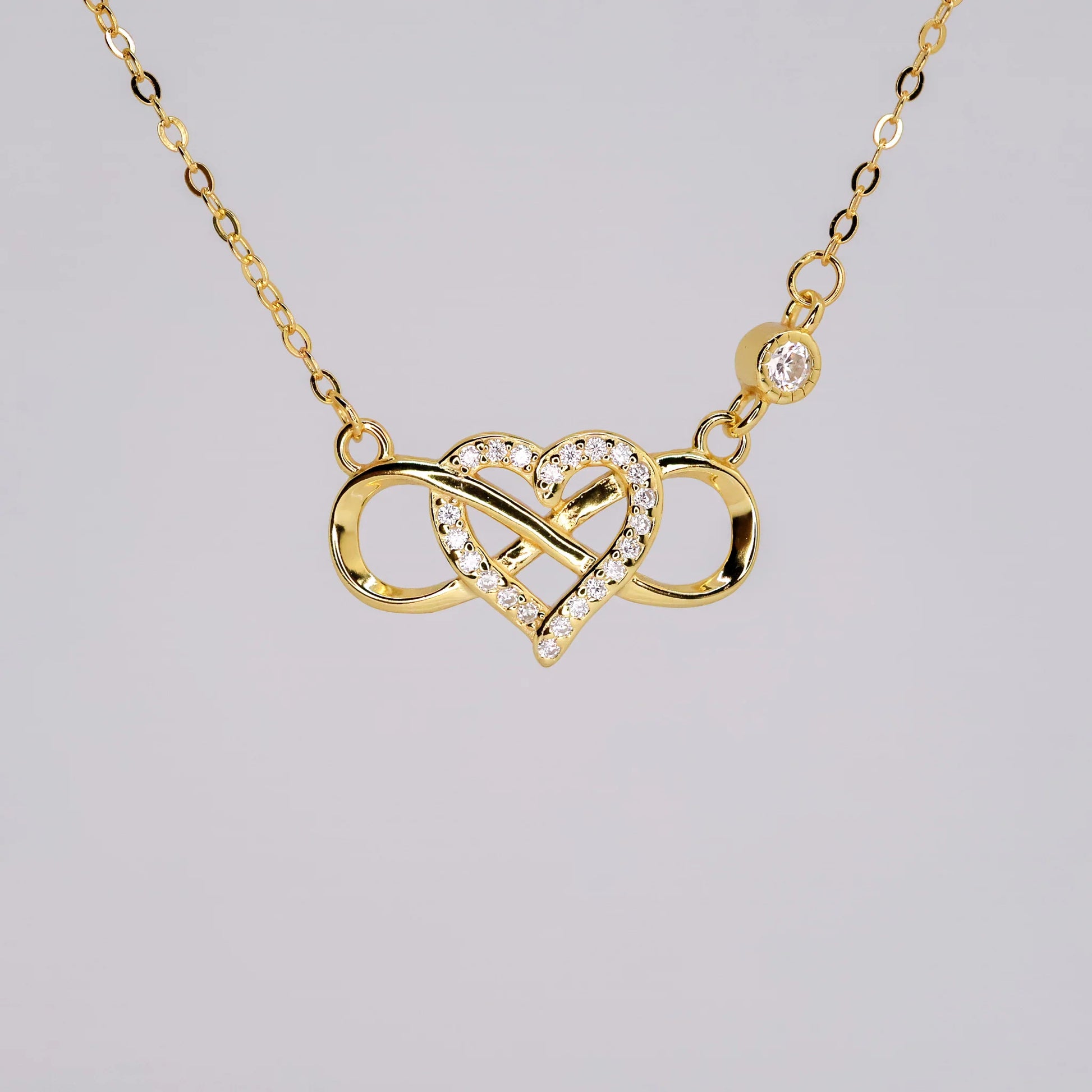 18K Gold Plated Micro Pave Heart Infinity Pendant Necklace