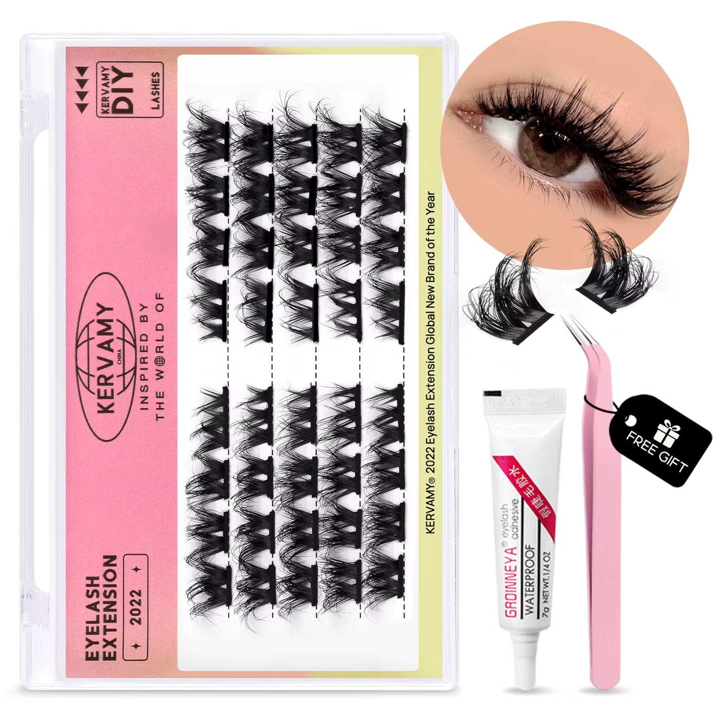 Eyelashes Extension Set Individual Lashes Natural Wispy Lashes Clusters Fluffy Kit Extension with Tweezers and Glue
