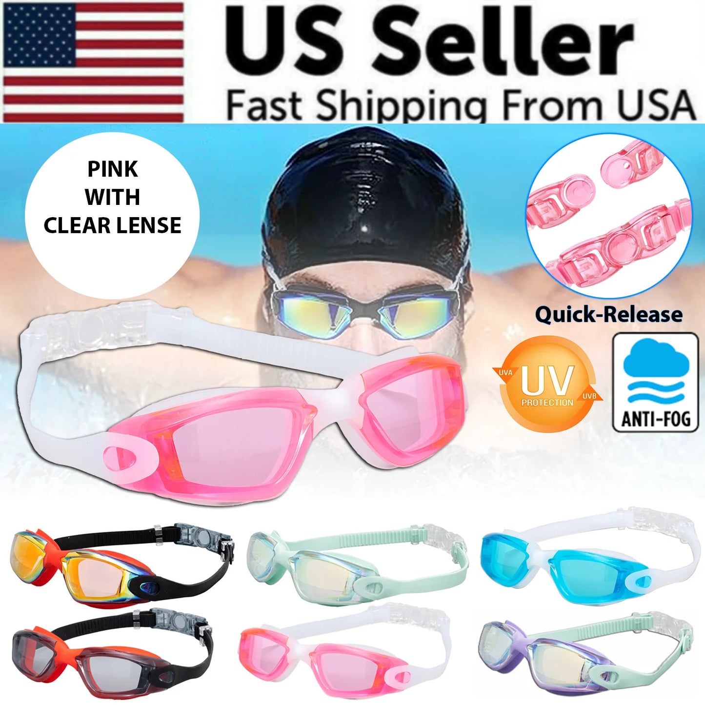 Professional UV-Protection Anti-Fog Swimming Goggles for Adults and Children