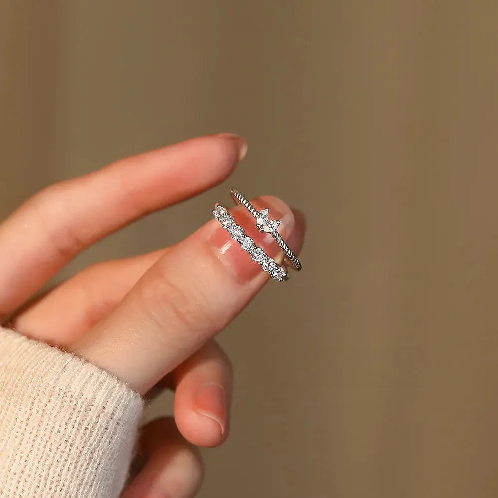 925 Sterling Silver Round Zircon and White Marquise Ring