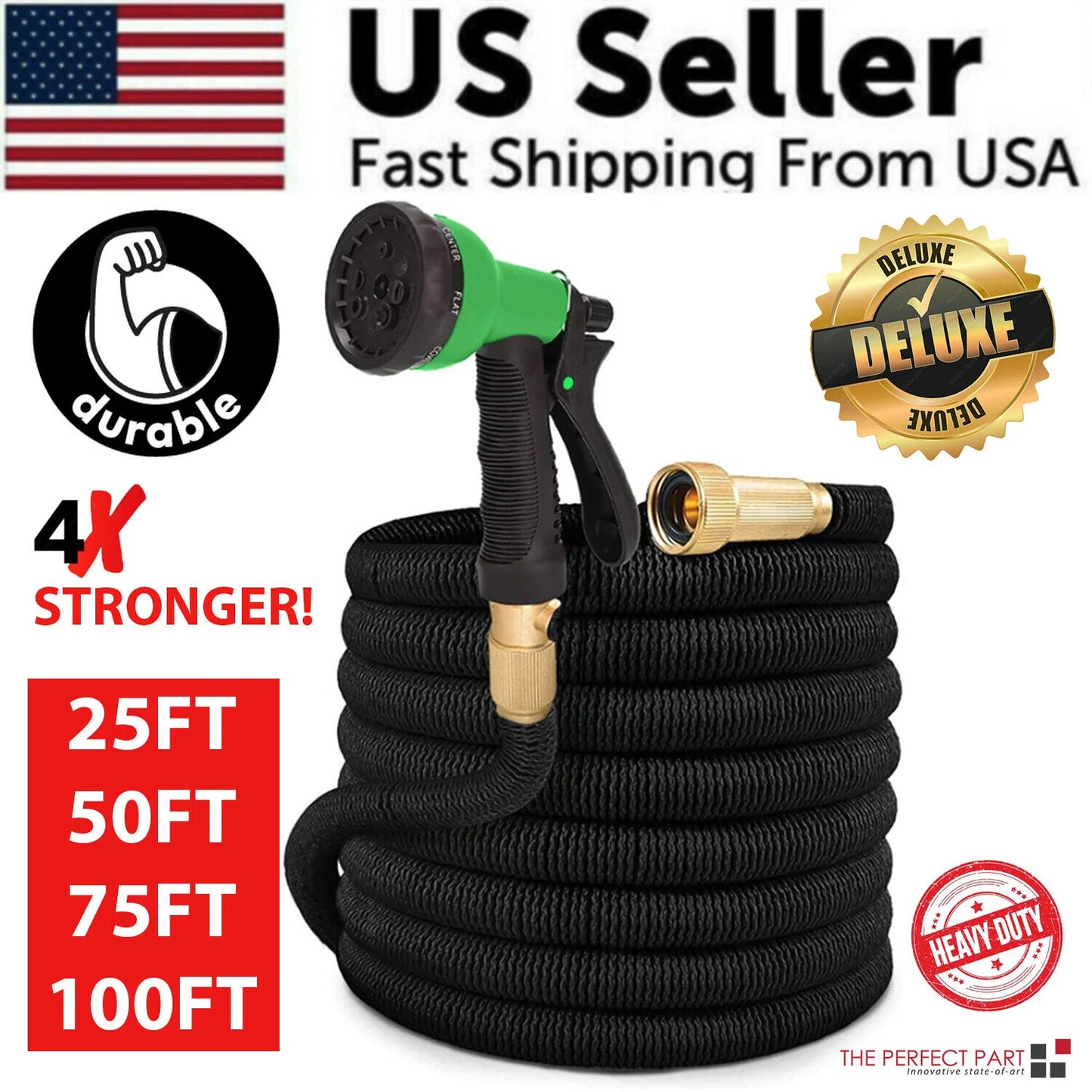 Deluxe Expandable Flexible Garden Hose - 25, 50, 75, 100FT - 4X Stronger Durability
