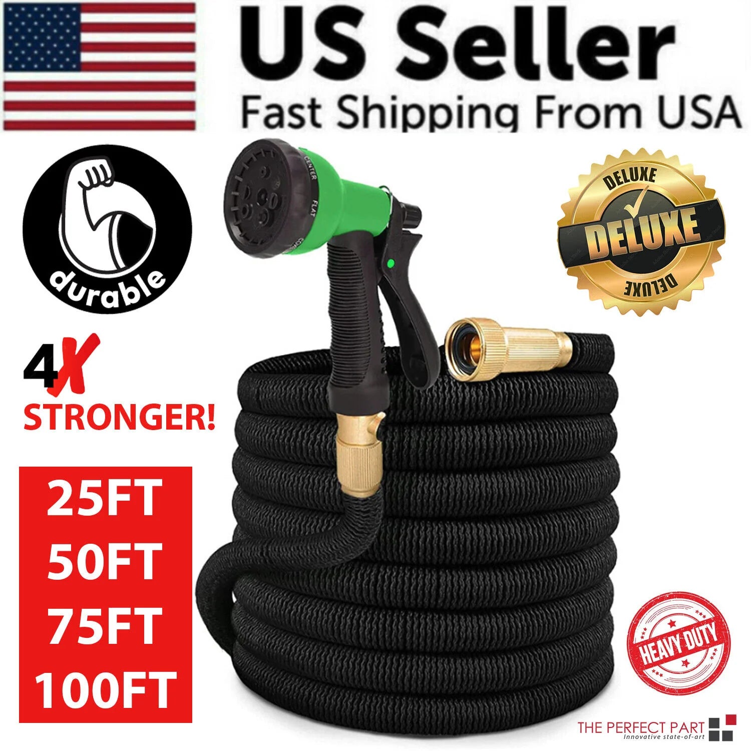 Deluxe Expandable Flexible Garden Hose - 25, 50, 75, 100FT - 4X Stronger Durability