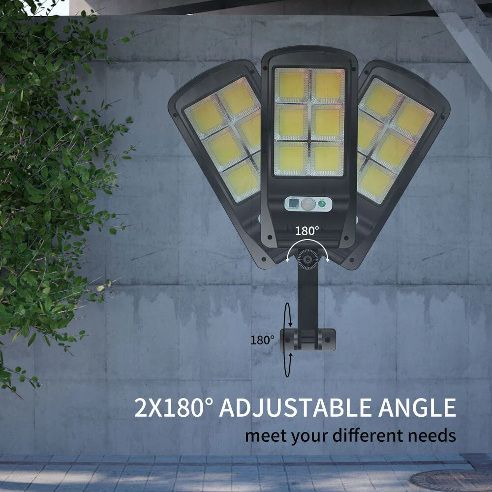 LED Solar Street Light with Remote Control, COB Technology, PIR Motion Sensor, IP65 Waterproof Outdoor Wall Lamp