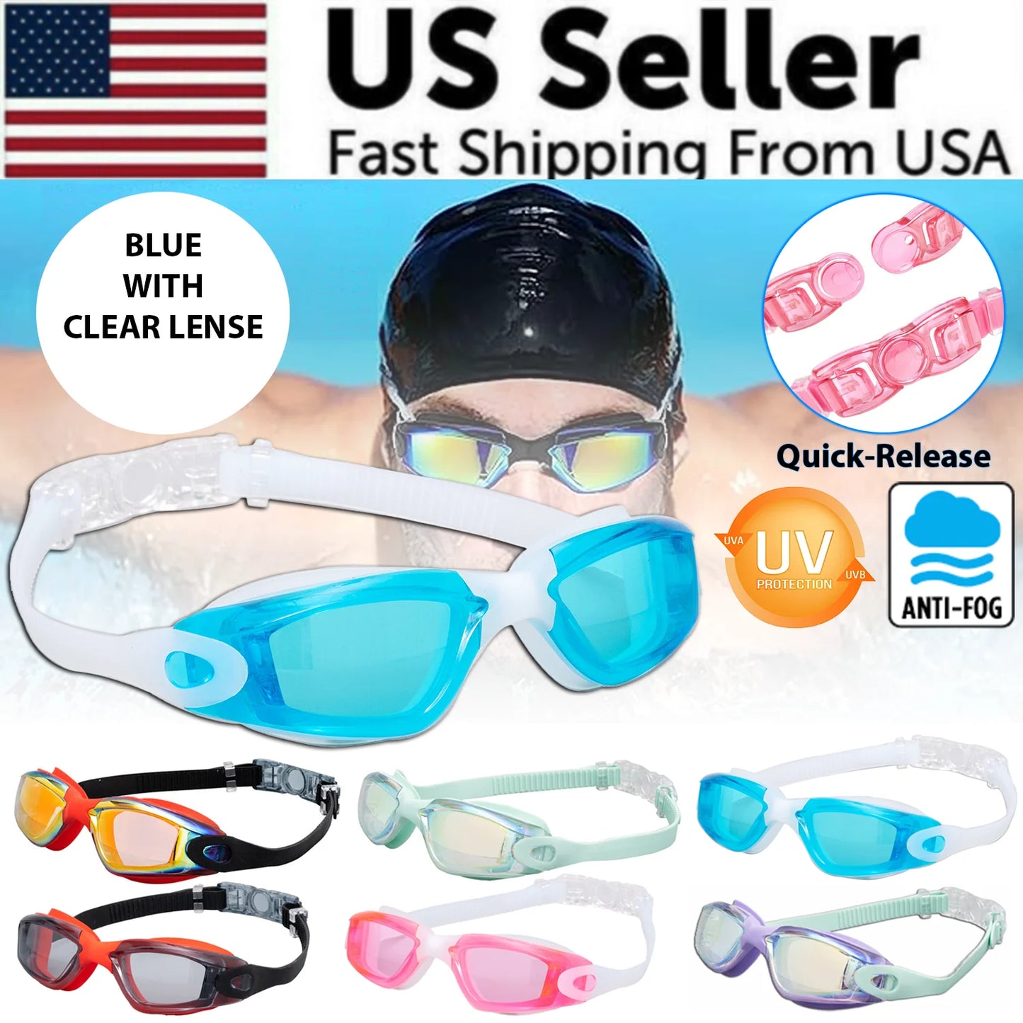 Professional UV-Protection Anti-Fog Swimming Goggles for Adults and Children