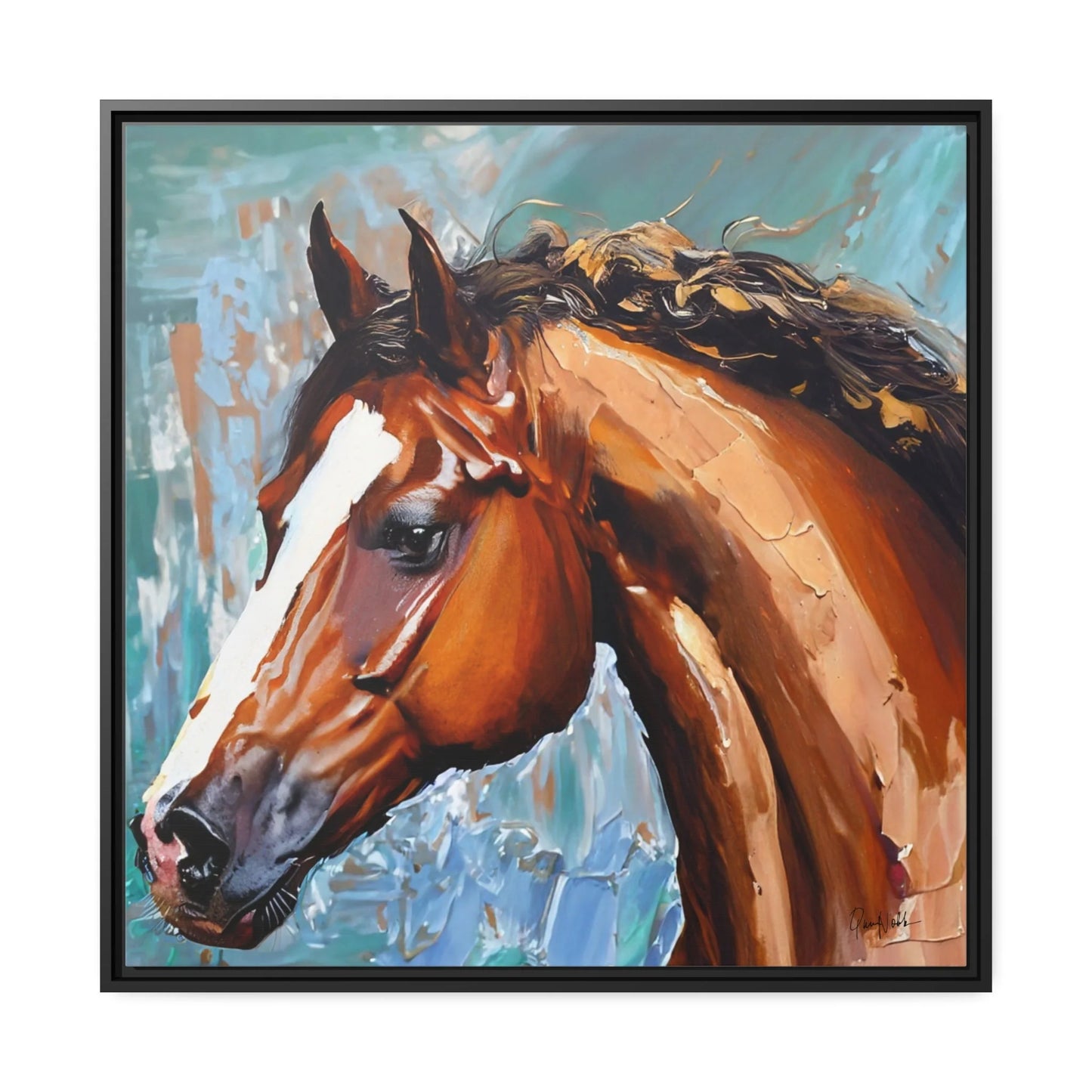 Brown Stallion Portrait Canvas Wall Art by Queennoble