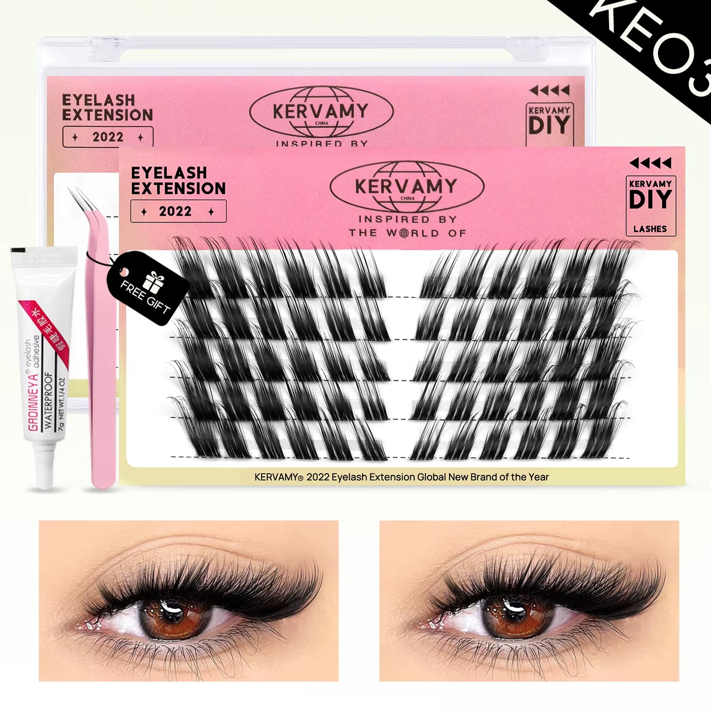 Eyelashes Extension Set Individual Lashes Natural Wispy Lashes Clusters Fluffy Kit Extension with Tweezers and Glue