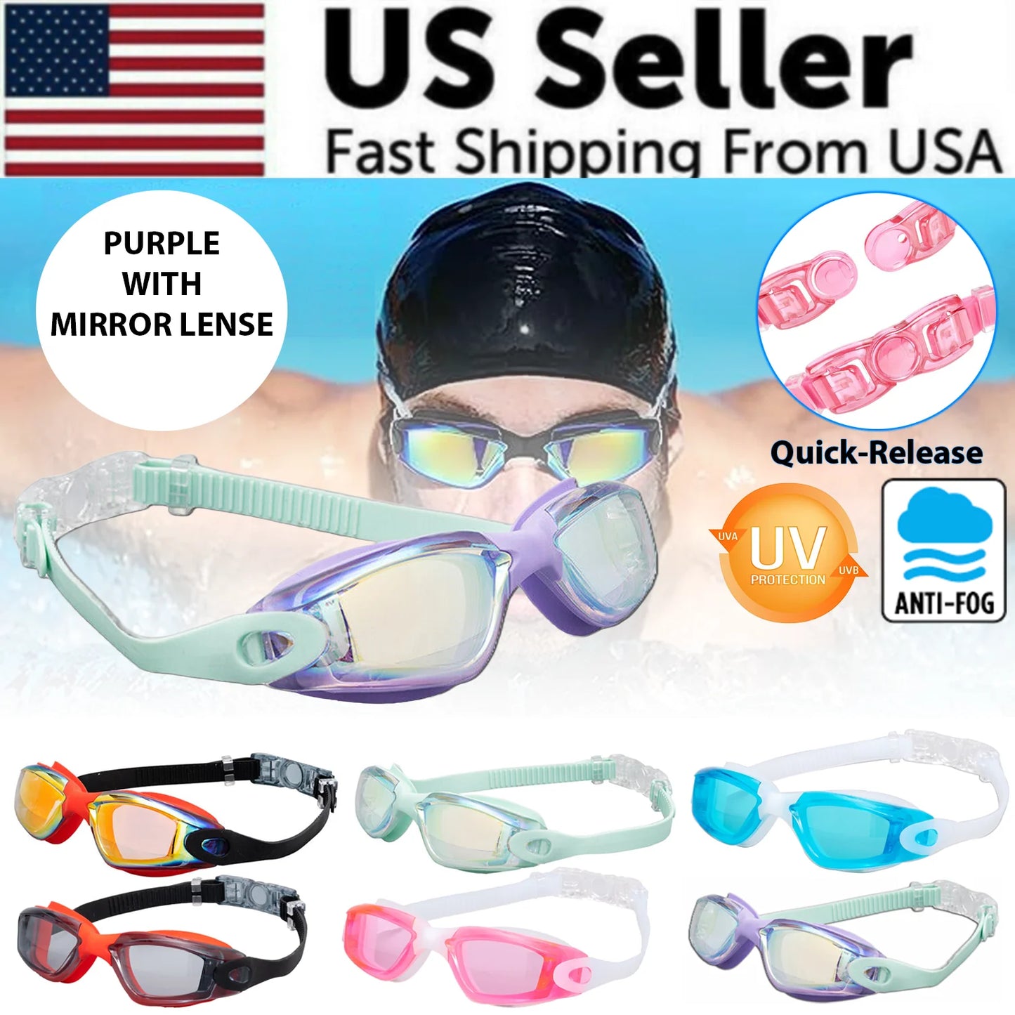 Professional UV-Protection Anti-Fog Swimming Goggles for Adults and Children