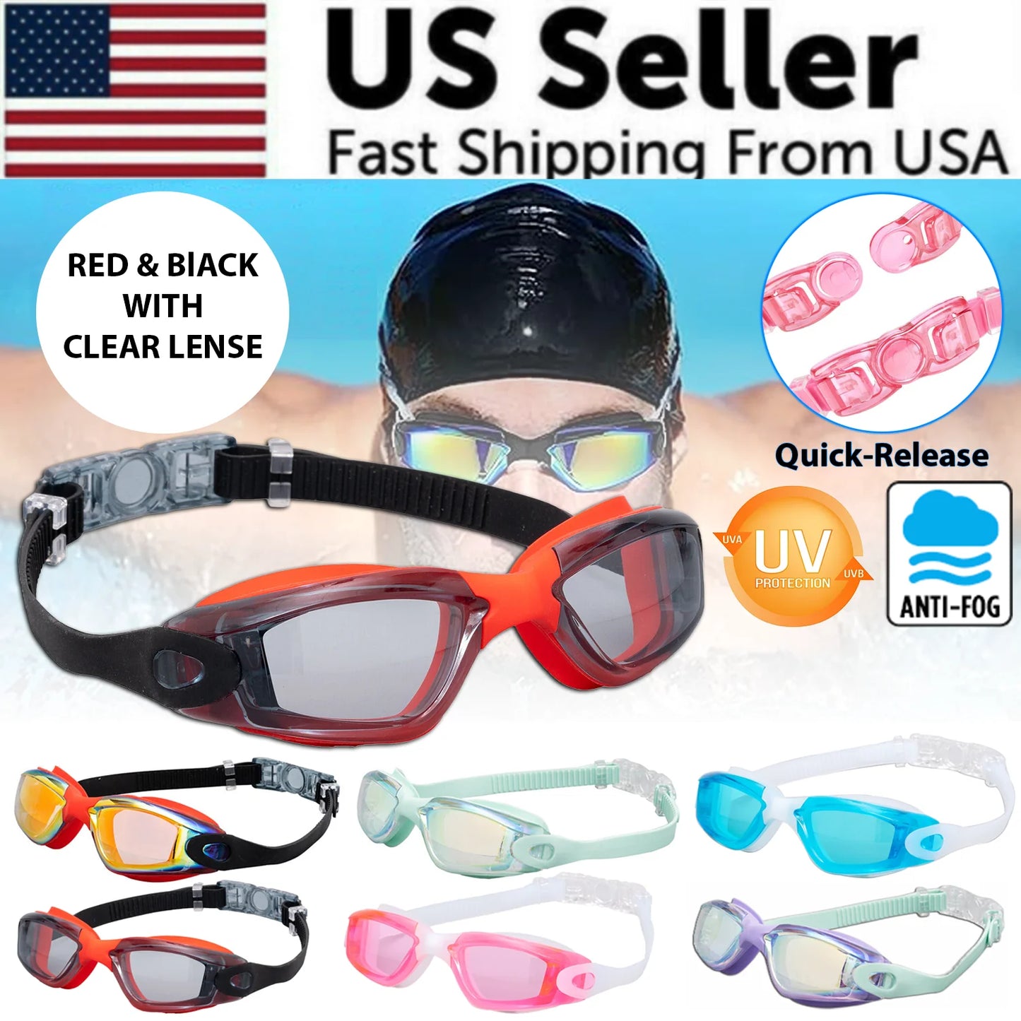 Professional UV-Protection Anti-Fog Swimming Goggles for Adults and Children