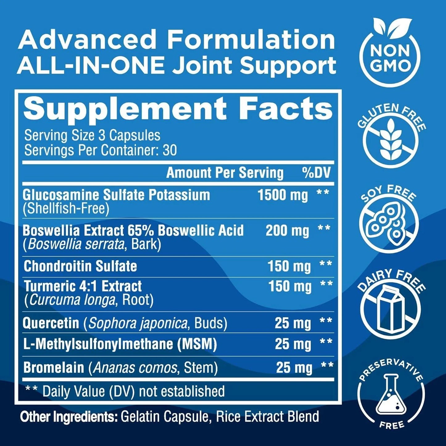 Clear Joint Support Supplement with Glucosamine, Chondroitin, MSM, and Boswellia - 90 Capsules