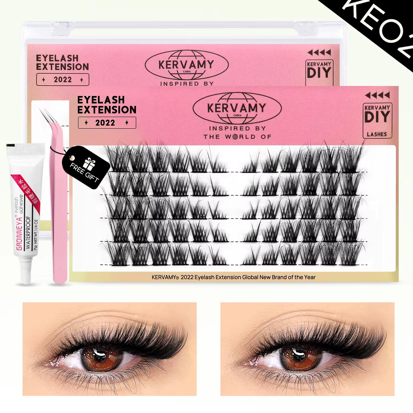 Eyelashes Extension Set Individual Lashes Natural Wispy Lashes Clusters Fluffy Kit Extension with Tweezers and Glue