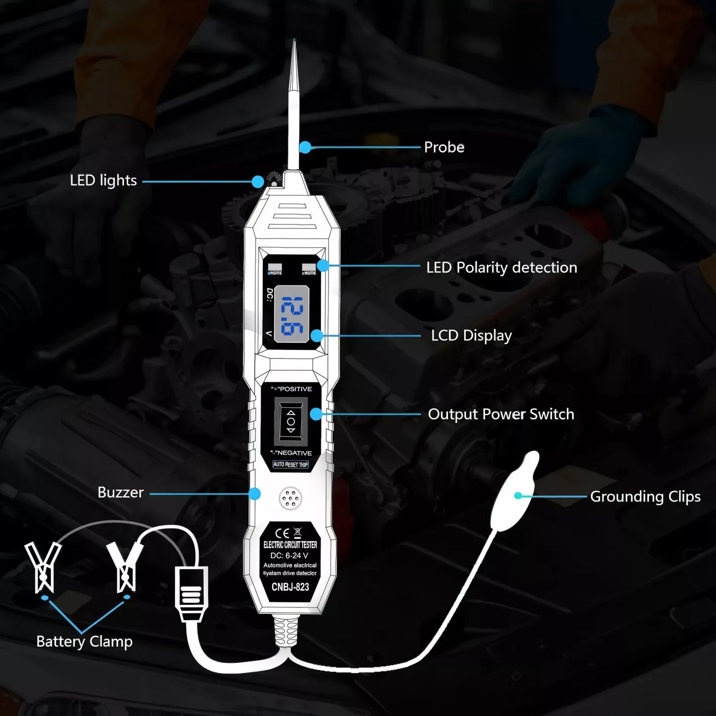 Digital Automotive Power Circuit Tester Probe for 3.5-36V Electrical Systems