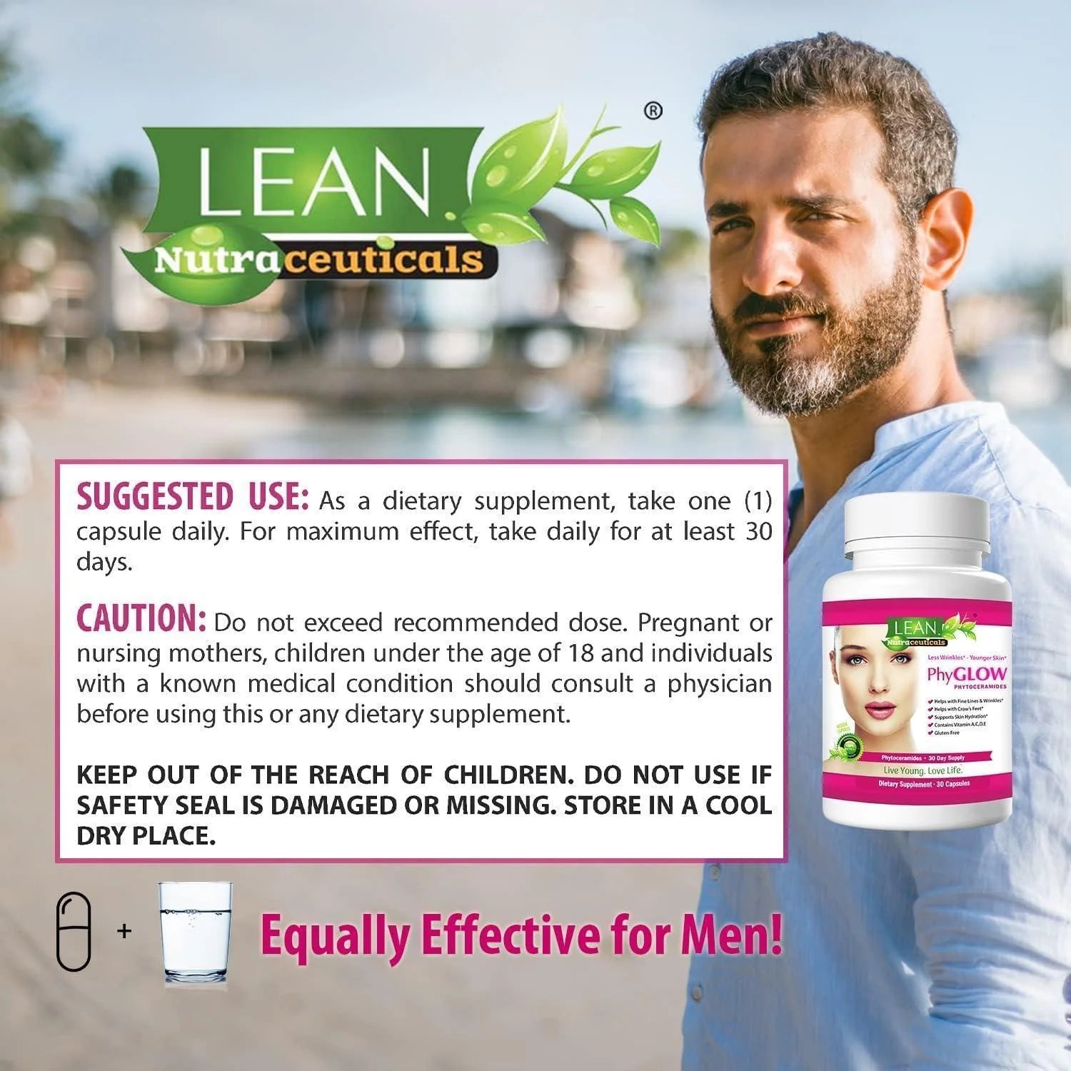 Phytoceramides 350mg Skin Hydration and Moisture Restoration Supplement with Multivitamins A, C, D, E and Phyglow for Anti-Aging Support - 30 Vegan Capsules for Men and Women