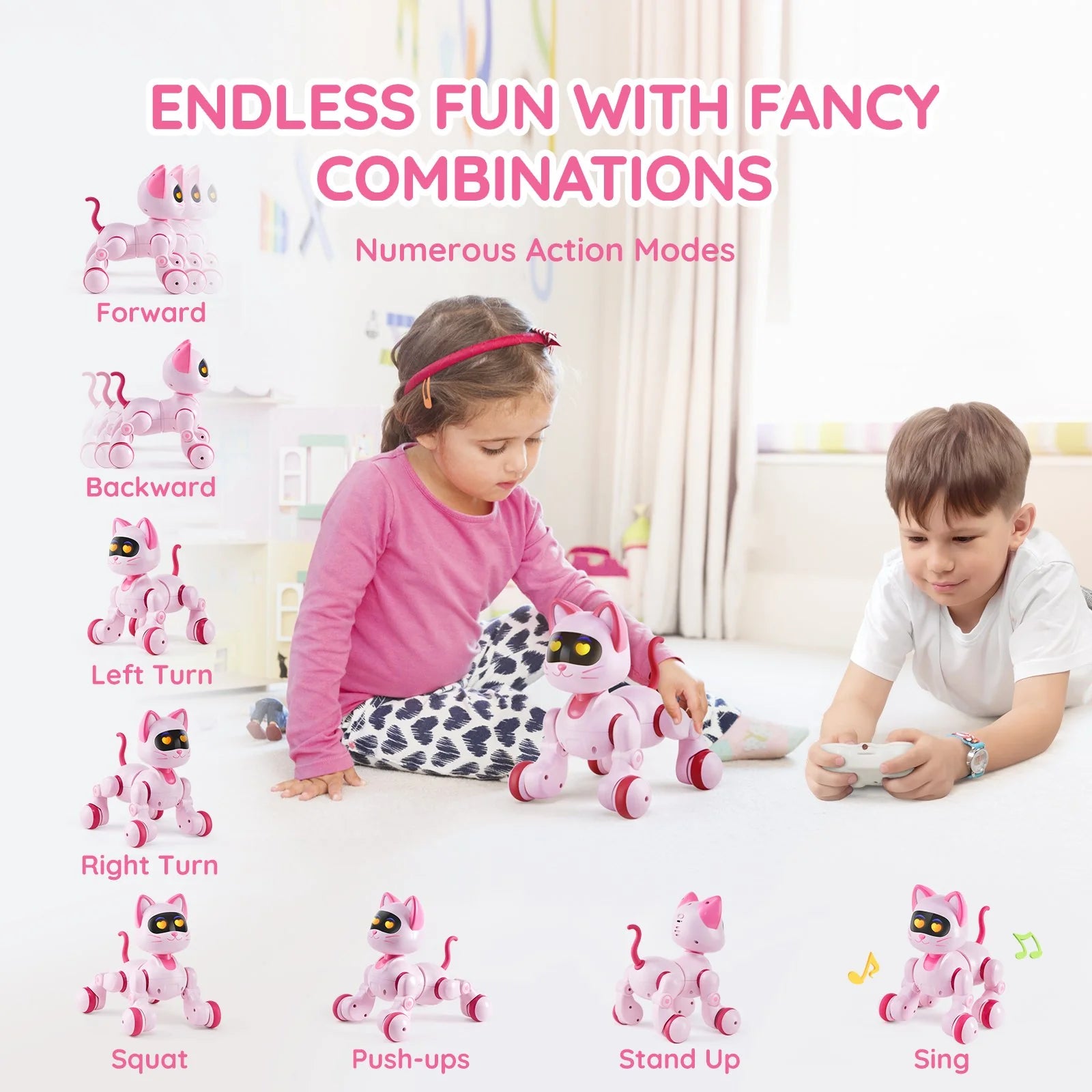 VEVOR Programmable Remote-Controlled Talking and Dancing Robot Cat Toy for Children