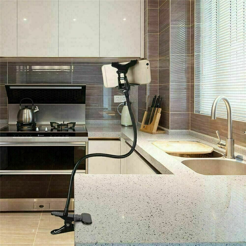 Universal Flexible Gooseneck Stand Holder for Mobile Phones with Clip for Bed, Desk, and Table Use