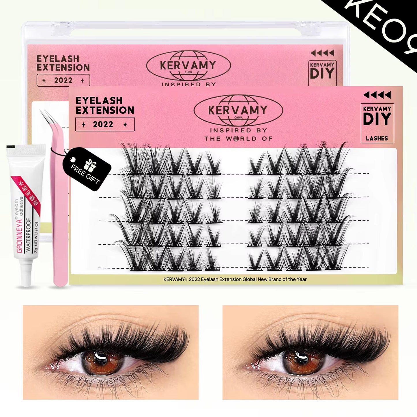 Eyelashes Extension Set Individual Lashes Natural Wispy Lashes Clusters Fluffy Kit Extension with Tweezers and Glue