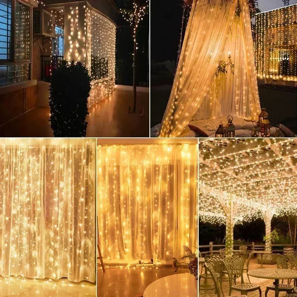 Outdoor Solar LED Curtain Fairy Lights - Decorative String Lights for Christmas and Weddings, Available in 600/300/200/100 LEDs
