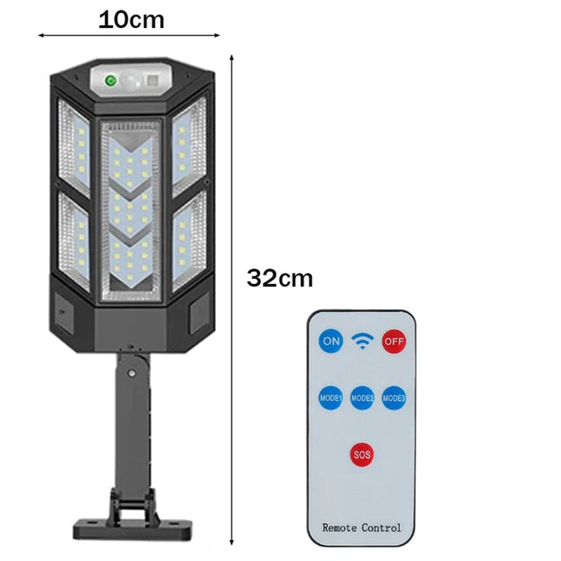 LED Solar Street Light with Remote Control, COB Technology, PIR Motion Sensor, IP65 Waterproof Outdoor Wall Lamp
