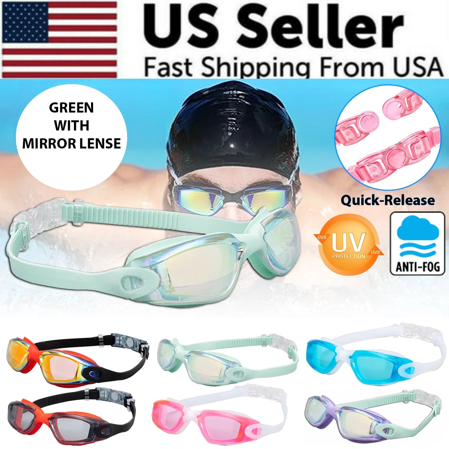 Professional UV-Protection Anti-Fog Swimming Goggles for Adults and Children