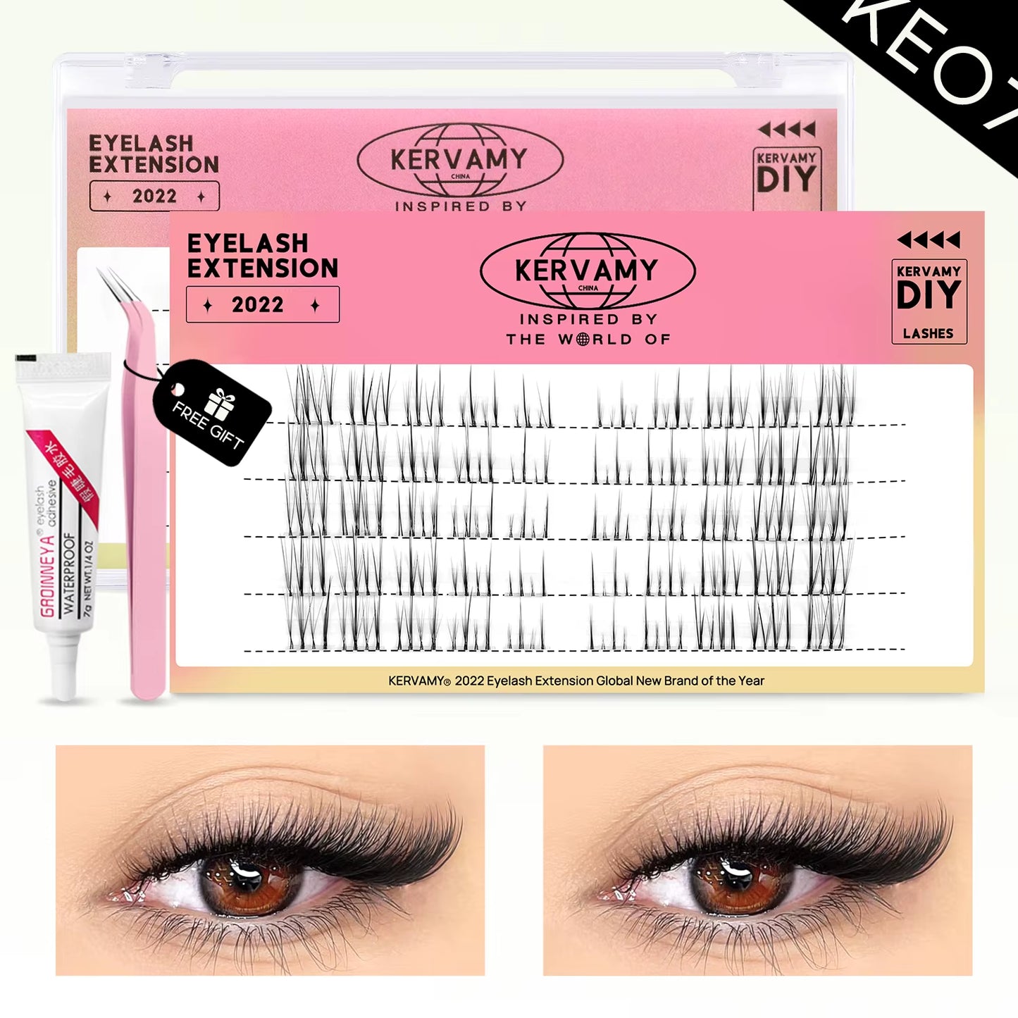 Eyelashes Extension Set Individual Lashes Natural Wispy Lashes Clusters Fluffy Kit Extension with Tweezers and Glue