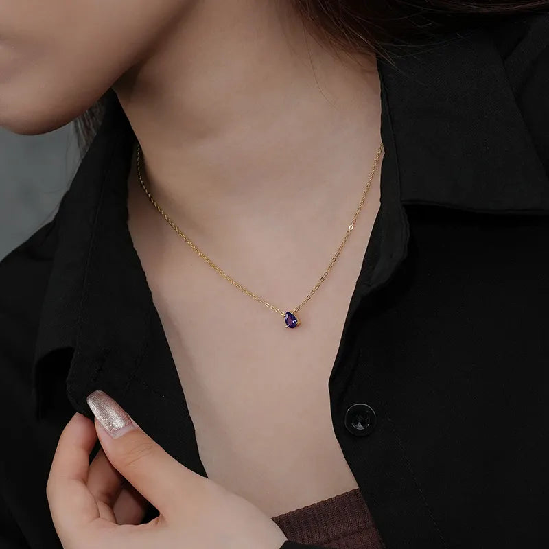 Blue Sapphire Teardrop Pendant Necklace
