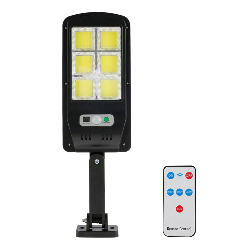 LED Solar Street Light with Remote Control, COB Technology, PIR Motion Sensor, IP65 Waterproof Outdoor Wall Lamp