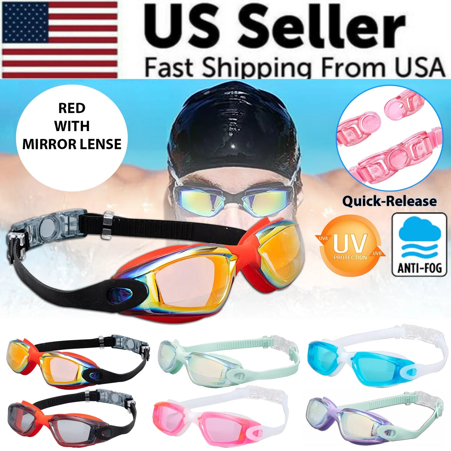 Professional UV-Protection Anti-Fog Swimming Goggles for Adults and Children