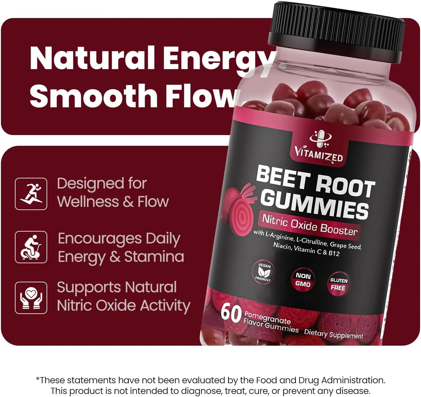 Vitamized Beetroot Gummies 1000mg - Nitric Oxide Support Supplement