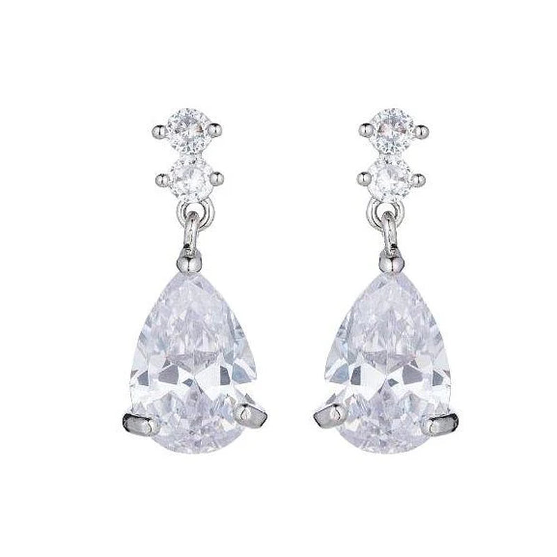 Silver Crystal Cubic Zirconia Teardrop Earrings